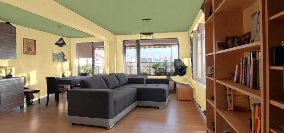 The same room: walls Lick Yellow 09, ceiling Lick Green 18